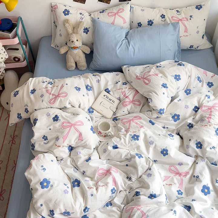 Rynx | Bedding Bedding Set A-Class Washed Cotton Four-Piece Bed Sheet Set Comfort Sets Solid Color Pair Duvet Cover Home Textiles