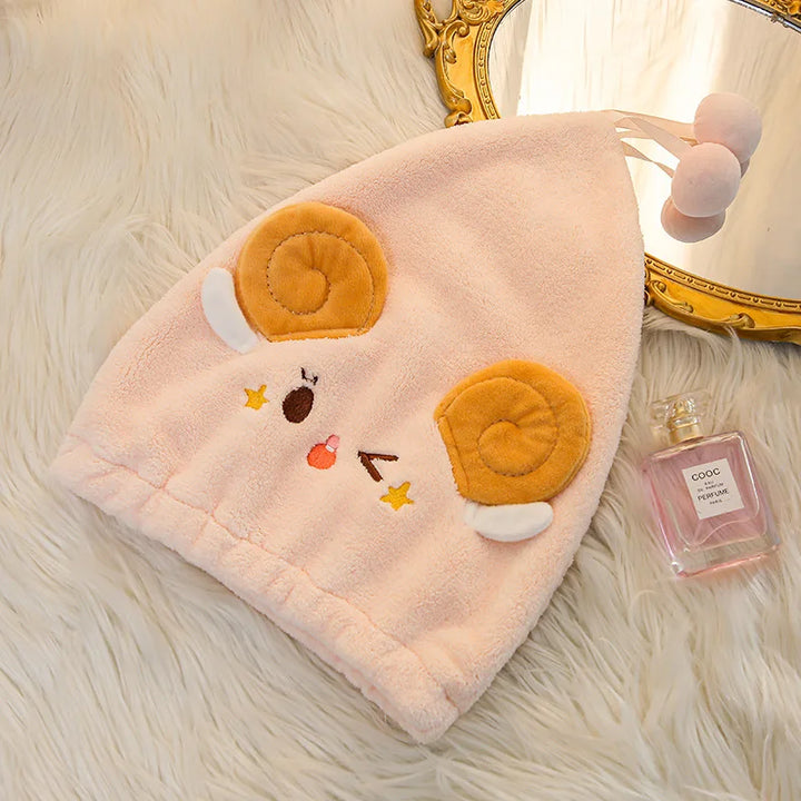 Rynx | 26x33cm 1pc Cartoon Shepherd Star Drying Cap Microfiber Princess Hat Coral Velvet Absorbent Dry Hair Towel