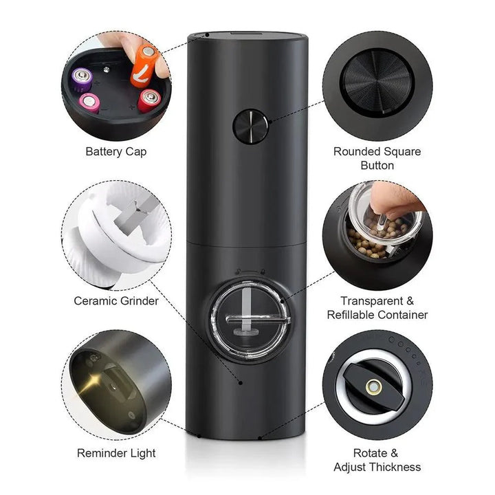 Lisslune | Eco-Friendly Automatic Electric Salt and Pepper Mill Set - Rechargeable Battery Operated Mills