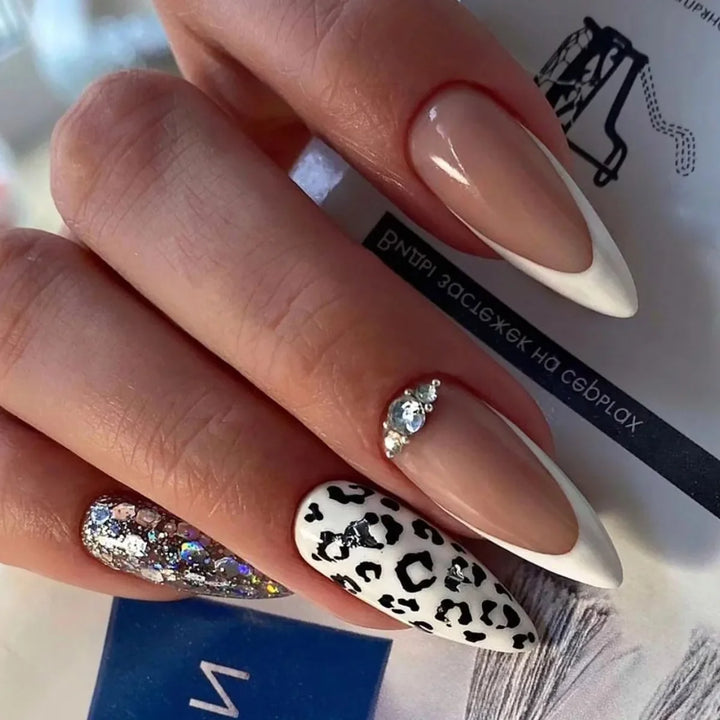 Rynx | Brown Leopard Gradient French Nail Art Red Bow Pearls False Nails Removable Ready-Made False Nails To Stick With Glue