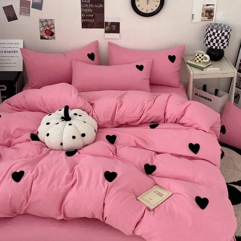 Rynx | Simple Style Bedding Set Towel Embroidered Duvet Cover Set Breathable Bedding Queen Size Bed Sheet Set Home Bedding 이불세트