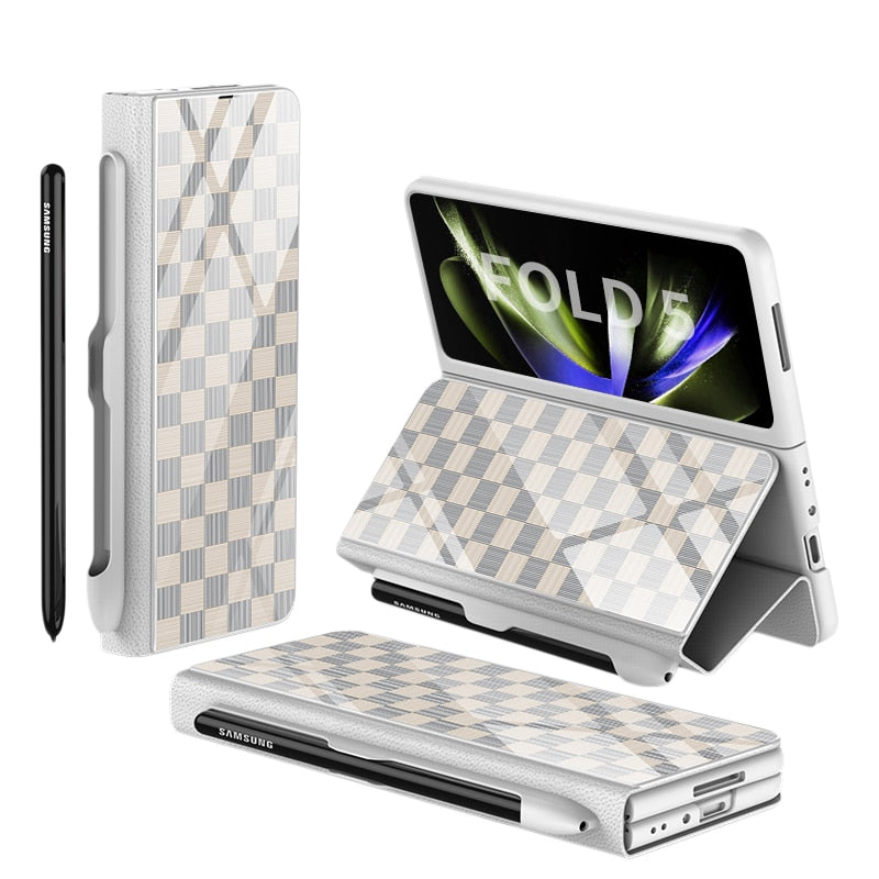 Lisslune | Shockproof Armor Case Glass Cover Stand Insert Card Leather Case for Samsung Galaxy Z Fold 5/4