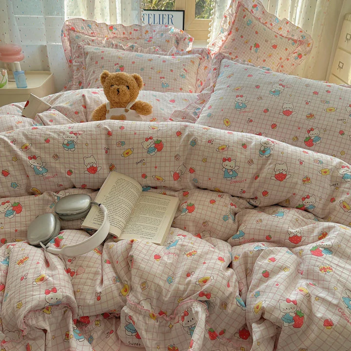 Rynx | Cute Print Bed Sheet Set Girls' Room Bedding Set Single/Double/Queen/King Size Bedding Set Soft Bedding sábanas para cama