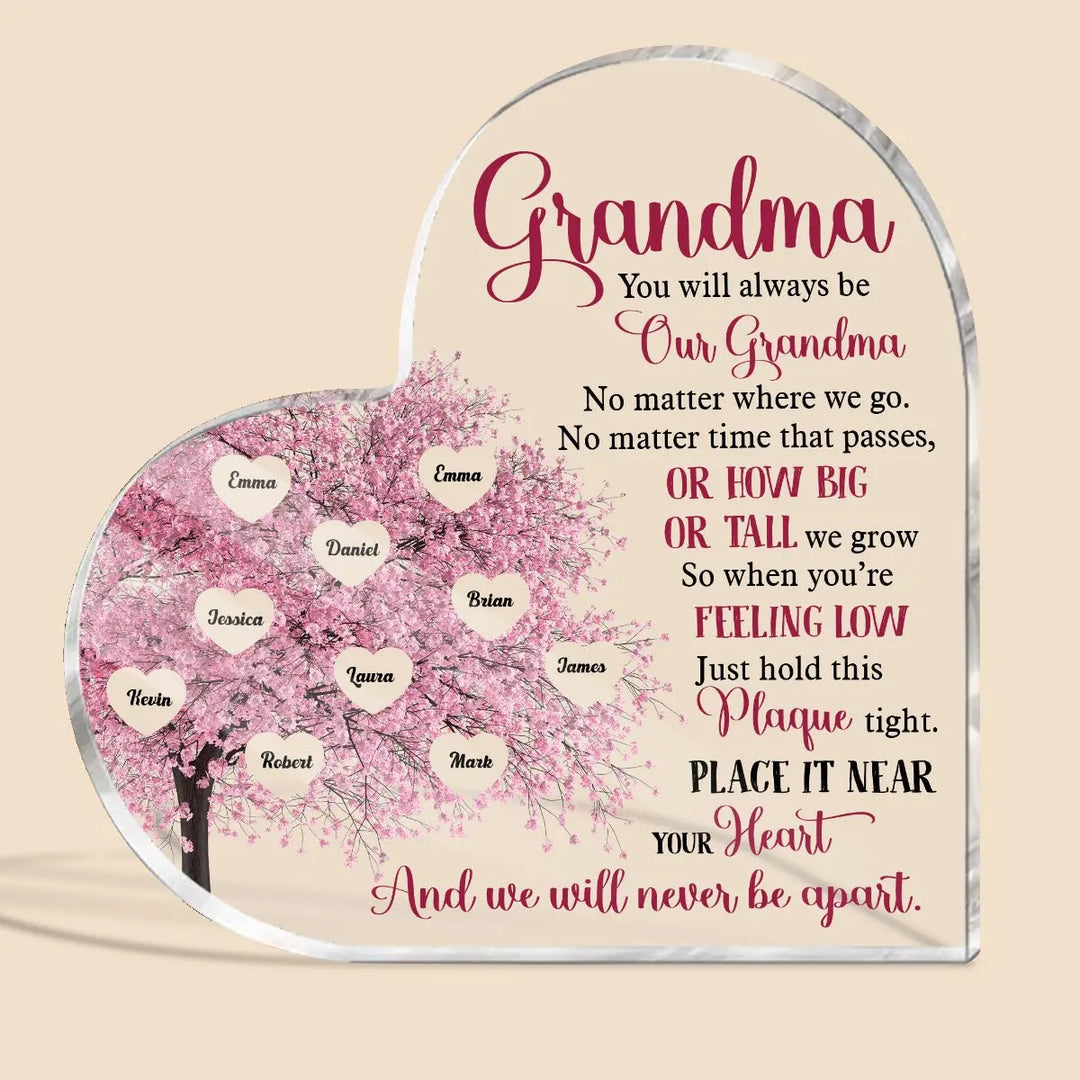 Rynx | Hand print grandmother print acrylic heart plaque grandmother birthday gifts son for grandmother keepsake bedroom table desk decor