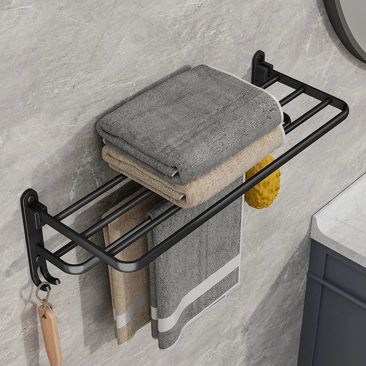 Lisslune | EasyTowel Foldable Towel Rack – Space-Saving & Stylish Black Wall-Mounted Bathroom Rack