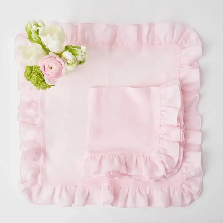 Rynx 4PCS 100% Linen Ruffle Place Mats, Elegant Napkin Fabrics, Event Design Wedding Dinner Table Dinner Party Decor