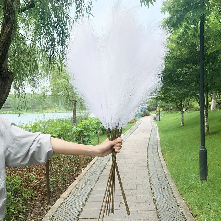 Lisslune | 5 pieces 100 cm Artificial Pampas Grass Dried Flower Bouquet Wedding Party Decoration Home Room DIY Artificial Plants Decoration Supplies