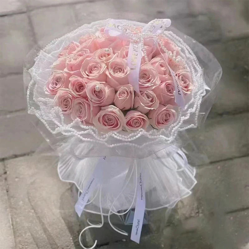 Rynx 4Yards Flowers Packaging Wave Yarn Rose Bouquets Packaging Paper Lace Net Handmade Gift Packaging Supplies Wedding Party Decor