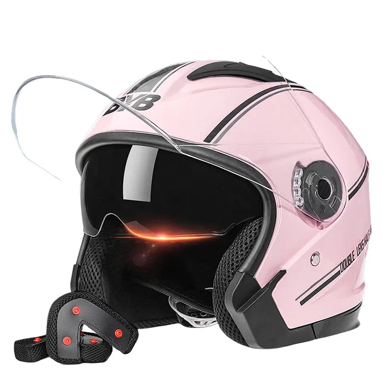 Lisslune | Retro 3/4 Open-Face Motorcycle Helmet with Dual Lens – AeroRide