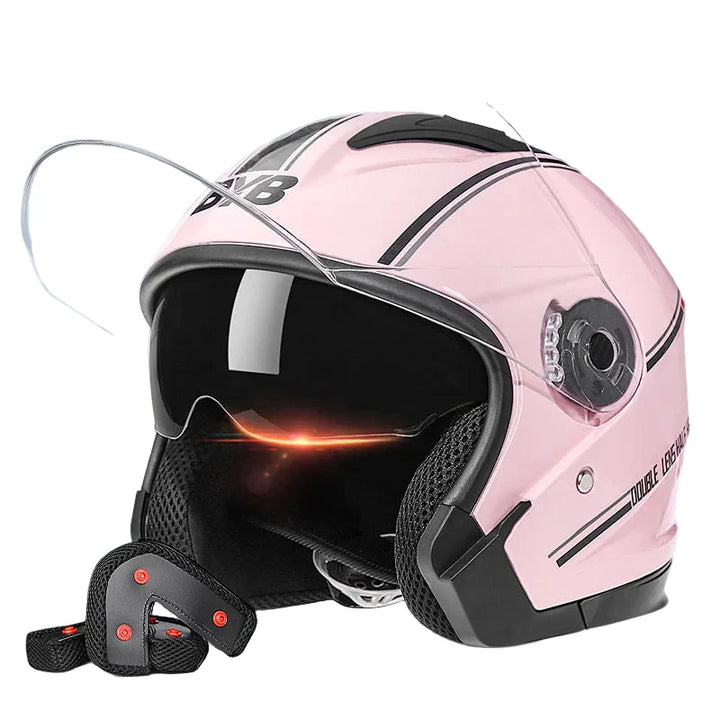 Lisslune | Retro 3/4 Open-Face Motorcycle Helmet with Dual Lens – AeroRide