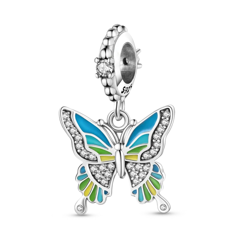 Lisslune | 925 Silver Golden Leopard Charms Beads Colorful Chameleon Rhinoceros Lion Scarab Cat Pendant Compatible with Original Pandora Bracelet Jewelry