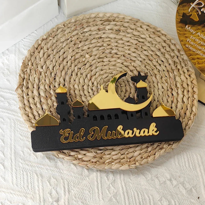 Rynx Ramadan Kareem Table Ornament Wood Acrylic Eid Mubarak Moon Star Castle DIY Table Decoration Islamic Celebration Home Decor