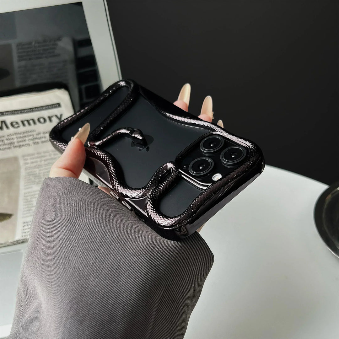 Lisslune | Plating Weicher Gummi Rahmen Hohler Schlange Handyhülle Für iPhone 11 12 13 14 15 16 Pro Max Objektivschutz Unregelmäßige Stoßfeste Hülle