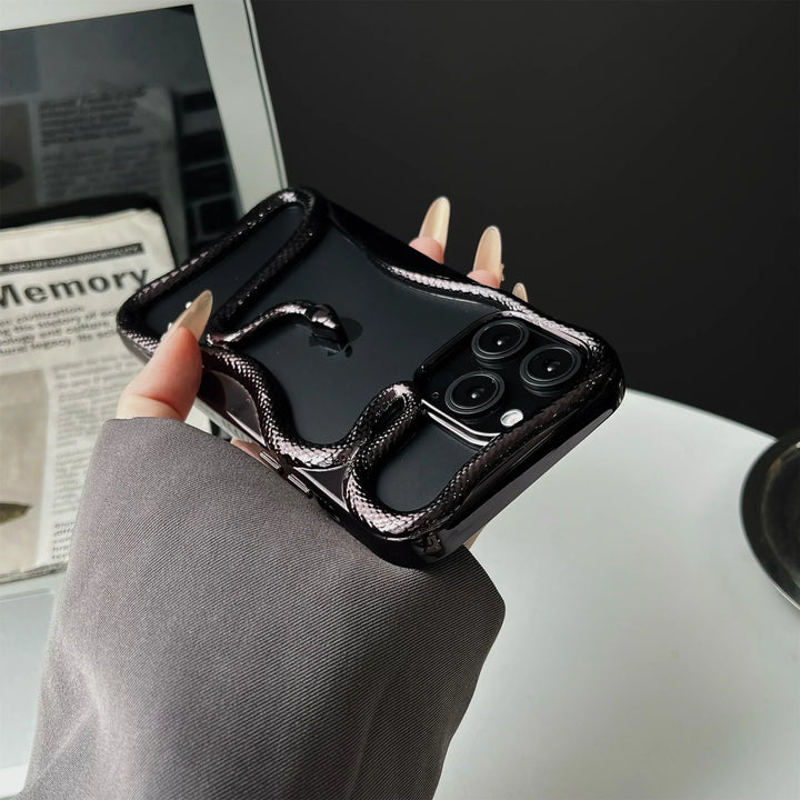 Lisslune | Plating Weicher Gummi Rahmen Hohler Schlange Handyhülle Für iPhone 11 12 13 14 15 16 Pro Max Objektivschutz Unregelmäßige Stoßfeste Hülle