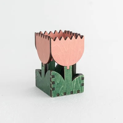 Rynx | Nordic Wood Tulip Pencil Holder Brush Storage Small Items Organizer Pen Organization Support Home Office Studio Desk Decor