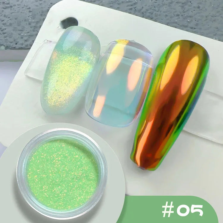 Rynx | 1jar Chrome Chameleon Aurora Nail Powder Metallic Effect Nail Glitter Pigment Mirror Nail Rubbing Dust Gel Nail Polish Accessories