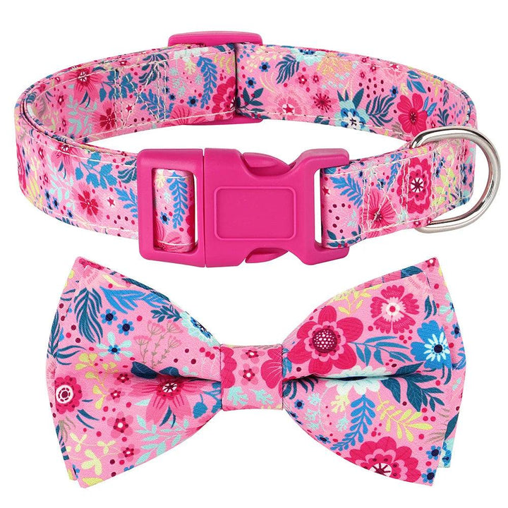 Lisslune | Floral Dress Adjustable Dog Collar with Bow Tie - Padded Nylon for All Breeds