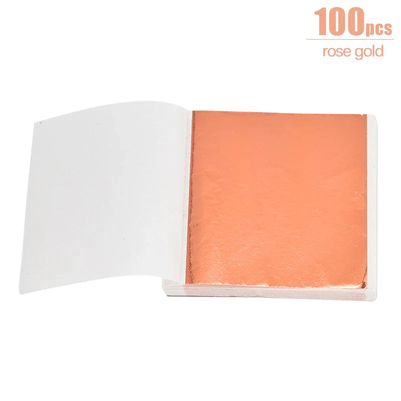 Rynx 100/200 Sheets Artificial Gold Silver Foil Paper Leaf Gilding DIY Crafts Paper Birthday Party Wedding Cake Dessert Decorations