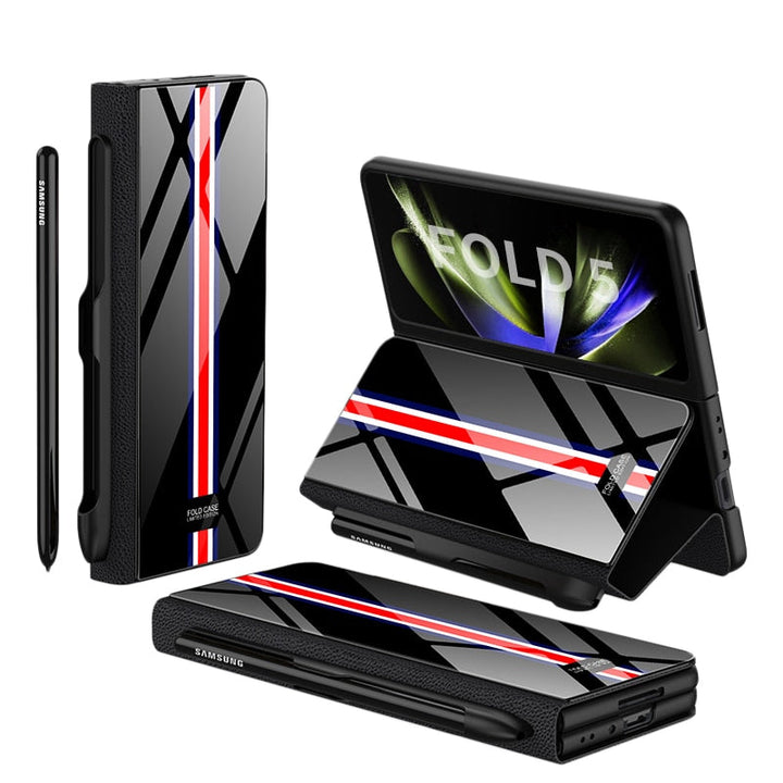 Lisslune | Shockproof Armor Case Glass Cover Stand Insert Card Leather Case for Samsung Galaxy Z Fold 5/4