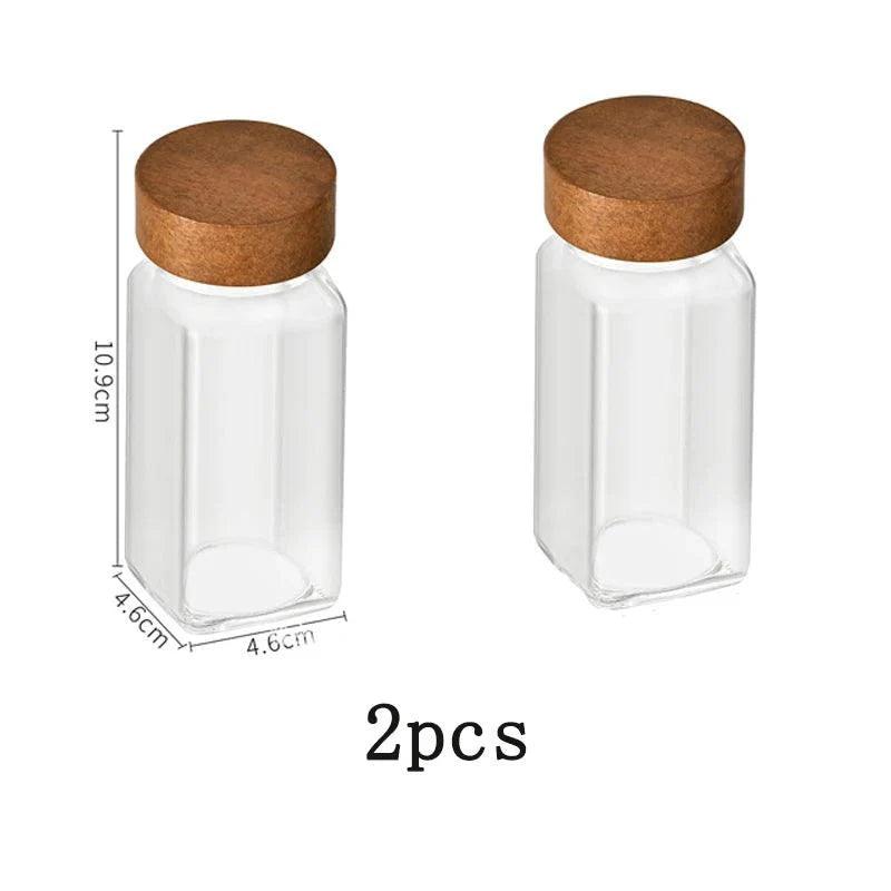 Lisslune | Elegant 40oz moisture-proof square glass spice container with acacia wood lid