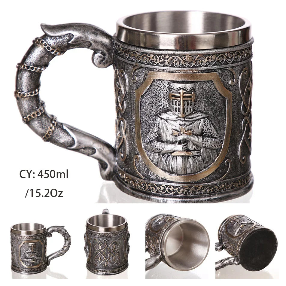 Lisslune | Medieval Dragon Resin Stainless Steel Mug as Coffee Mug or Tea Mug