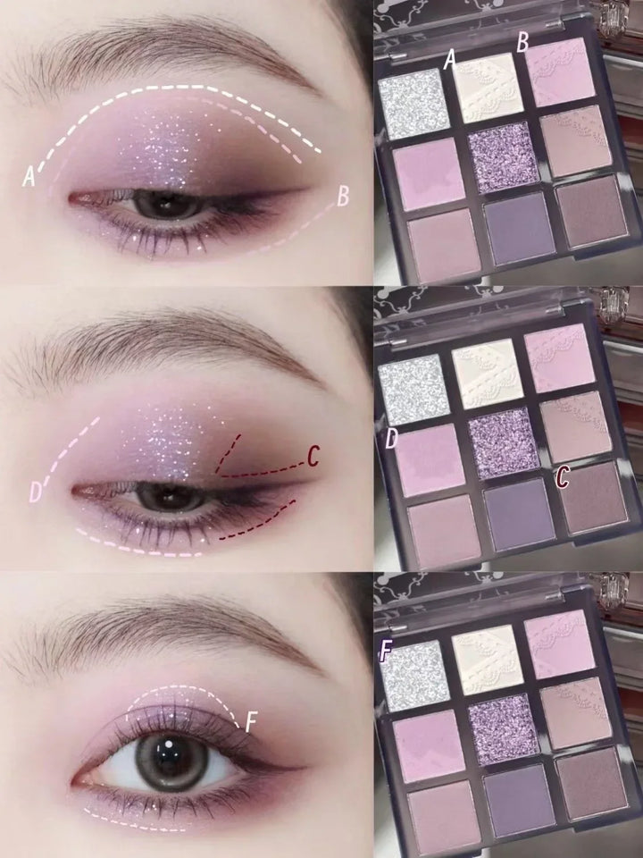 Rynx | Pearl Grey Lilac Eyeshadow Punk Smoke Purple 9 Color Eyeshadow Palette Make-up Palette Glitter Eye Pigment Palette