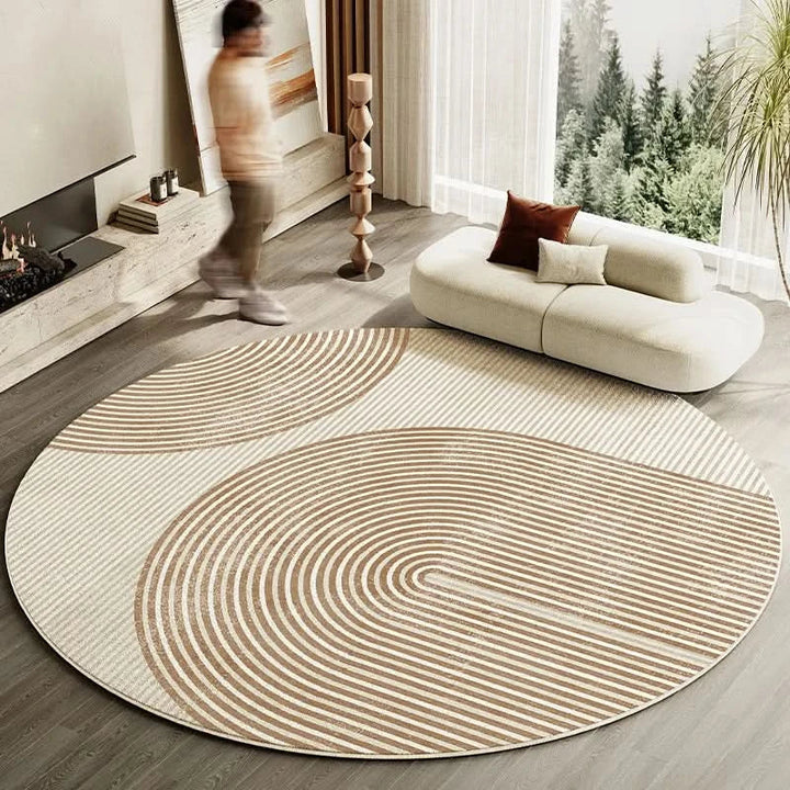 Lisslune | Japanese Style Round Striped Rug Thick Washable with Non-Slip Backing