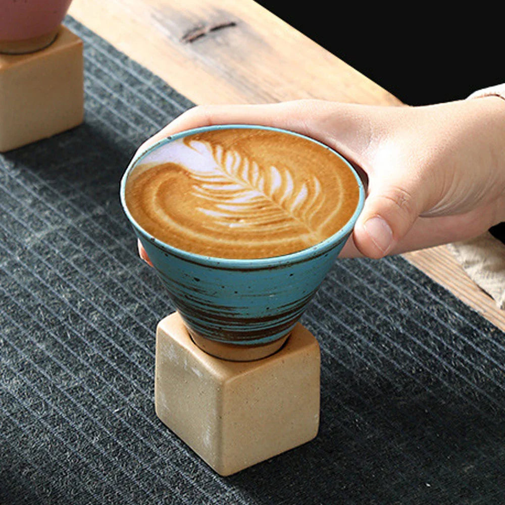 Lisslune | Japanese coffee cup with saucer, 1 piece, retro ceramic tea cup, mug, latte, espresso, pull0, flower cappuccino, new ceramic cup, 100 ml/3.5 oz