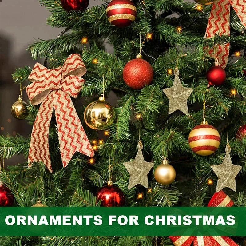 Rynx Gold Glitter Star Ornaments Christmas Tree Hanging Pendants Christmas Decorations for Home Navidad New Year Party DIY Gift