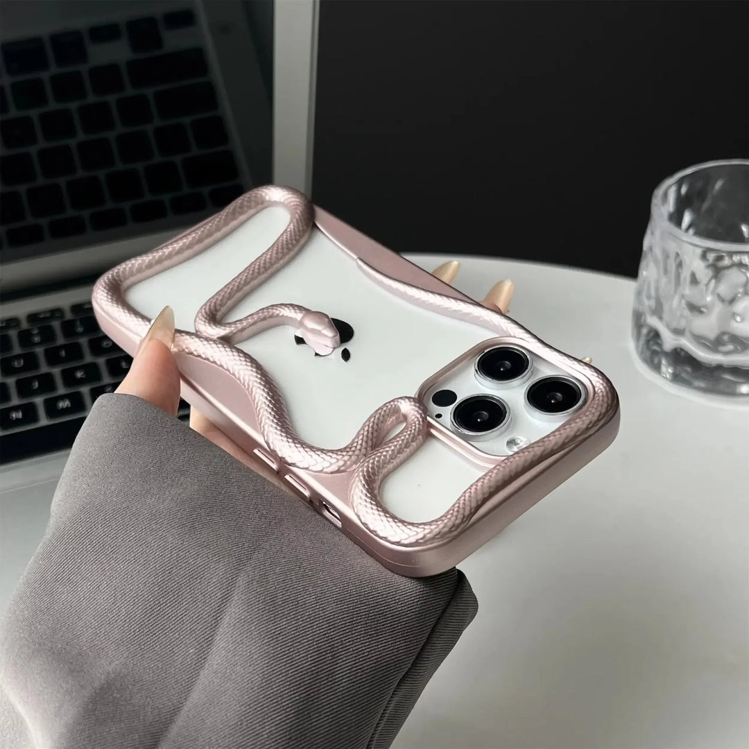 Lisslune | Plating Weicher Gummi Rahmen Hohler Schlange Handyhülle Für iPhone 11 12 13 14 15 16 Pro Max Objektivschutz Unregelmäßige Stoßfeste Hülle