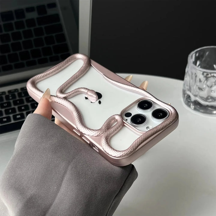 Lisslune | Plating Weicher Gummi Rahmen Hohler Schlange Handyhülle Für iPhone 11 12 13 14 15 16 Pro Max Objektivschutz Unregelmäßige Stoßfeste Hülle