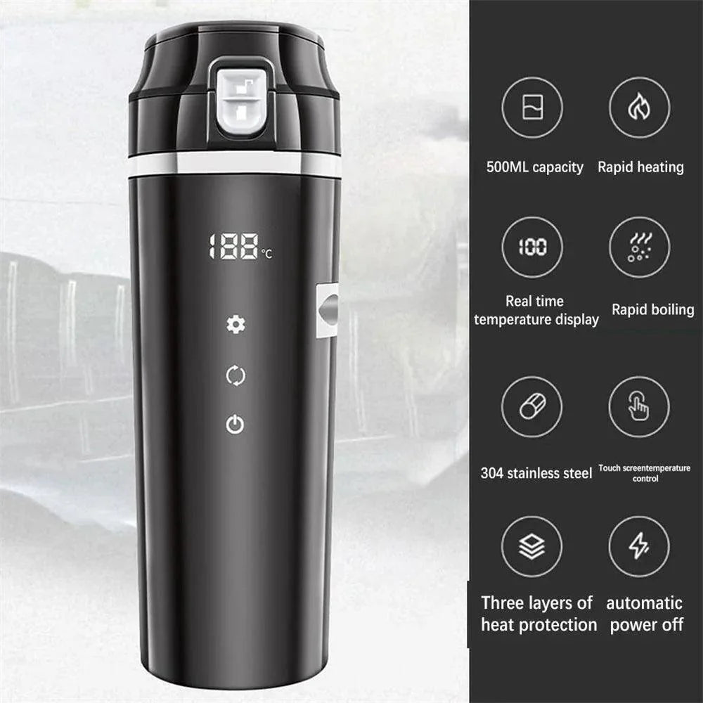 Lisslune | Smart 500ml heated travel mug with adjustable temperature control for cars
