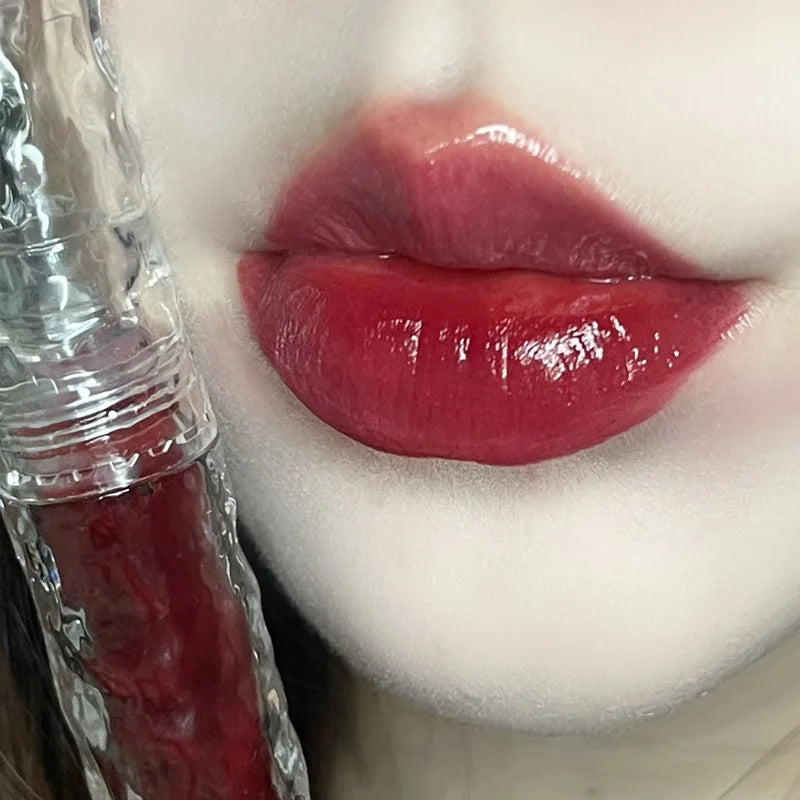 Rynx | Punk Juice Red Lip Gloss Black Mirror Glass Water Light Clear Lip Glass Waterproof Non-Sticky Liquid Lipstick Nude Lip Tint Makeup