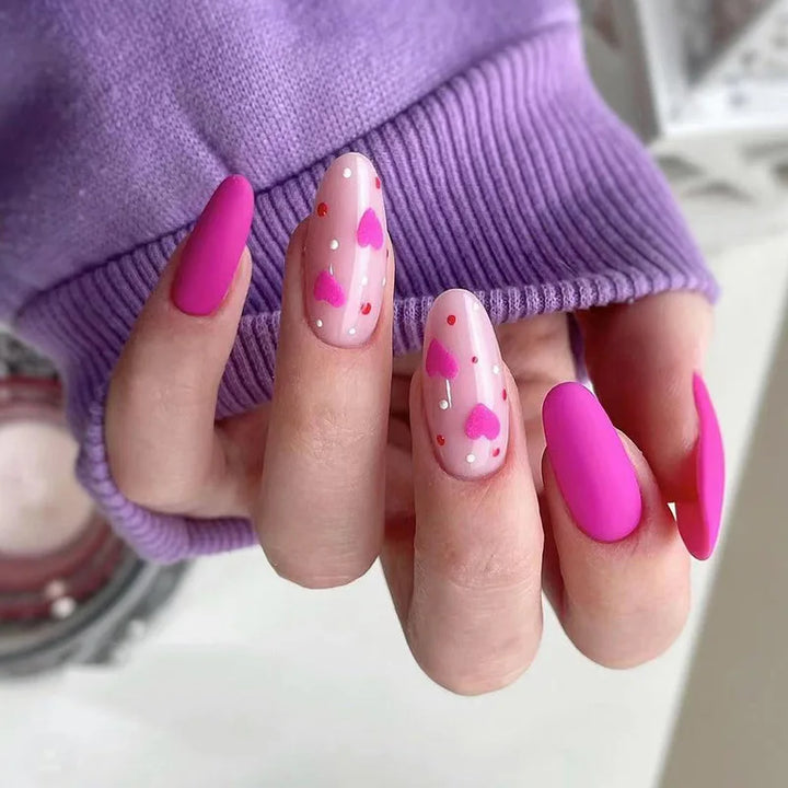Rynx | Red Love Heart French Sweet Nail Art Nude Pink Artificial Nails Removable Finished Fingernails Valentine's Day Gift Press-on Nails With Glue