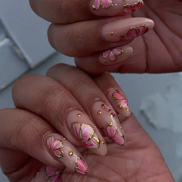 Rynx | Cute Small Flowers Nude Color Nail Art Simple Style Artificial Nails Removable Ready-made Artificial Nails To Stick On with Glue