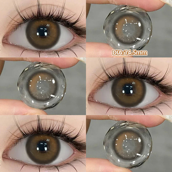 Rynx | 2PCS Large Gray Contact Lenses for Eyes Myopia Color Lens Natural Brown Pupils Gradient Contact Lens Black Lens