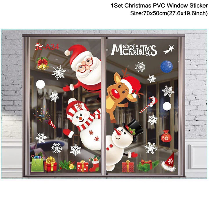 Rynx Christmas Window Stickers Santa Snowflake DIY Wall Tattoo Christmas Decorations for Home New Year Ornaments Gift