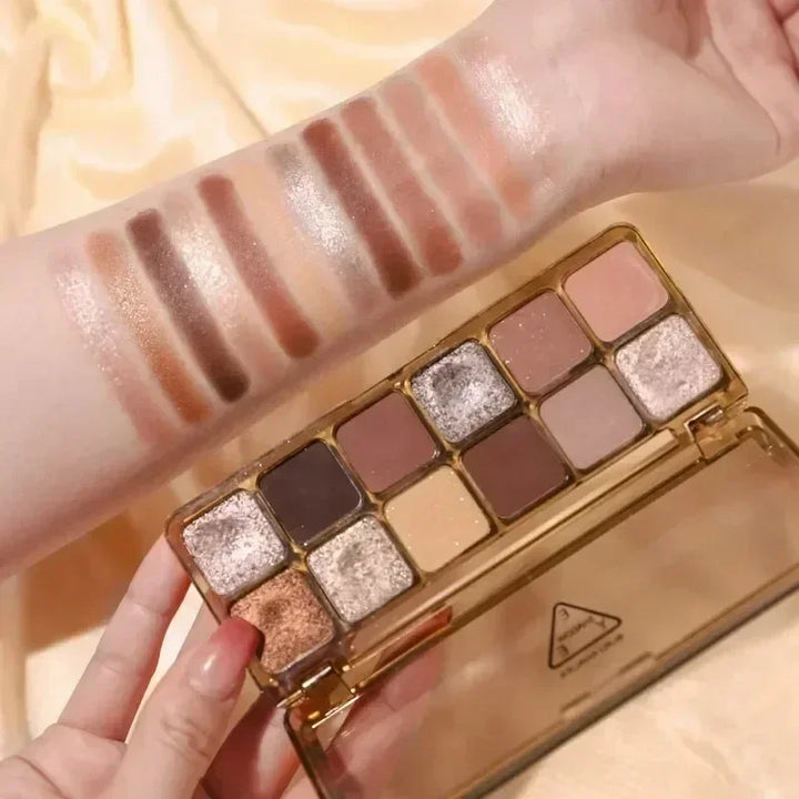 Rynx | Cement 12-Color Eyeshadow Palette Matte Pearl Glitter Earth Tone Cold Tea Brown Waterproof Eyeshadow Shiny Korean Makeup