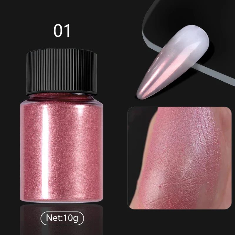 Rynx | Aurora Pearl White Nails Glitter Dust Chrome Gradient Rubbing on Powder Mirror Reflective Magnetic Pigment Nail Art Decorations