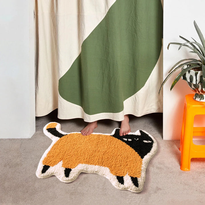 Rynx | Kawaii Tufting Cat Bathroom Mat Soft Cartoon Kids Room Mat Living Area Carpet Non-Slip Hallway Rug Home Kindergarten Decor 53x70cm