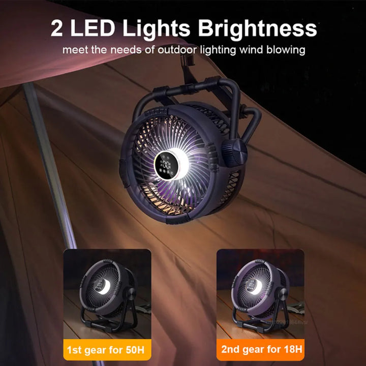 Lisslune | Camping Fan with 20000mAh Battery, LED Light & Remote Control – WindMate