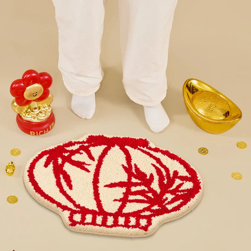 Rynx | Chinese Lantern Tufting Bedroom Rug Red Lucky Pumpkin Living Room Rug Area Mat Bathroom Mat Doormat Aesthetic Home Decor