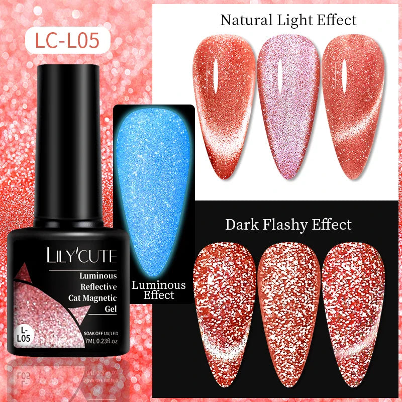 Rynx |7ML Snowlight Cat Magnetic Gel Nail Polish Grow-In-Dark Reflection Glitter Laser Semi-Permanent Soak Off UV Gel Nail Polish