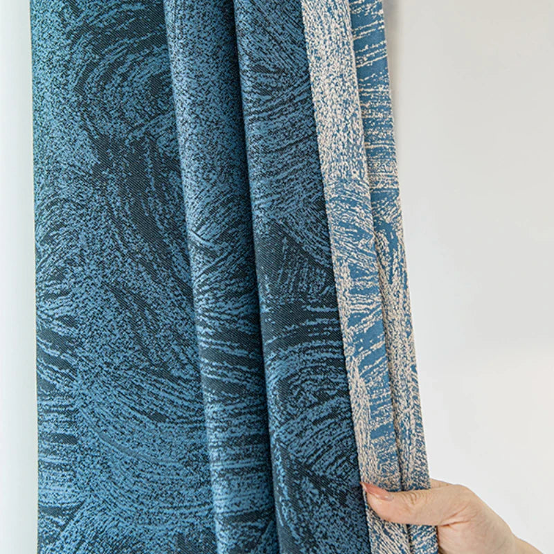 Rynx | Modern creative art living room curtains abstract texture bedroom blackout curtains blue luxury home office decorative curtain IG