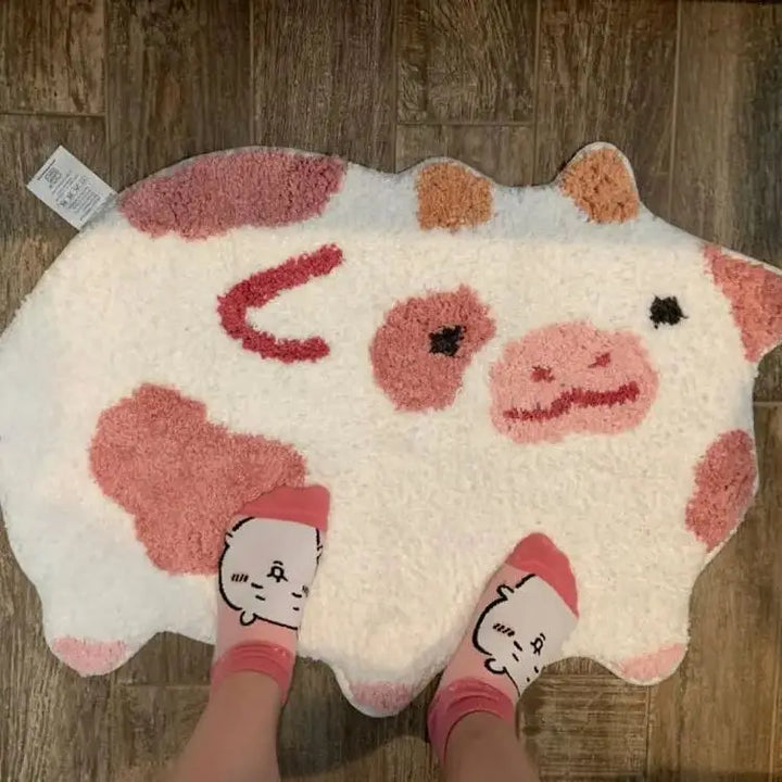 Rynx | Sweet Cows Multicolor Rug Digital Printing Technique Simple Housewarming Gift Handmade Non-Slip Decorative Rug