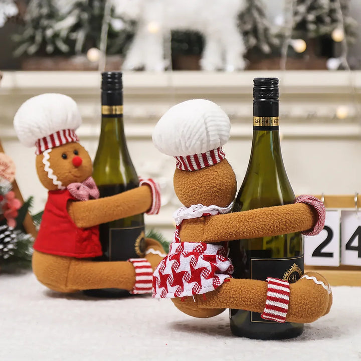 Rynx Christmas decoration supplies pair gingerbread man doll wine bottle hug wine bottle cover creative wine bottle decoration