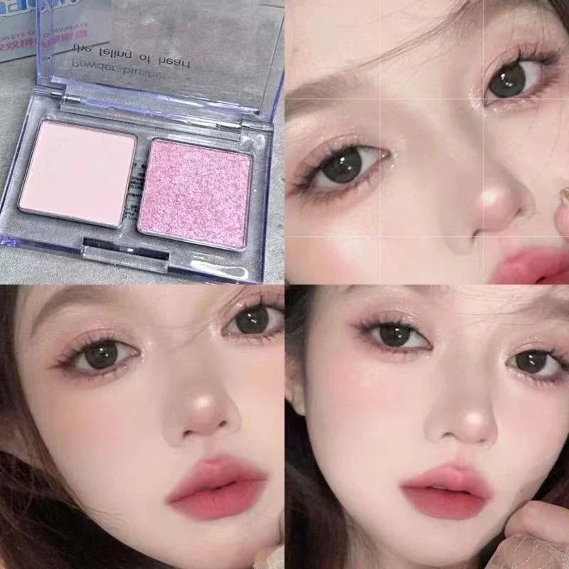 Rynx | 2 Colors Smoky Blue Eyeshadow Palette Matte Pearl Gray Pink Low Saturation Eyeshadow Palette Eye Pigments Long-lasting Korea Makeup