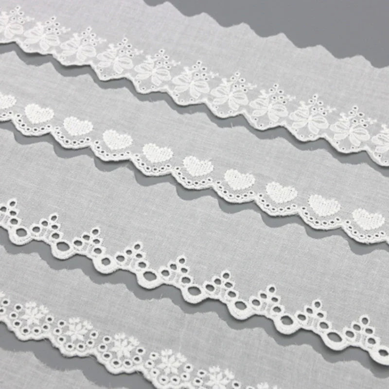 Rynx | (3 Yards/lot) Cotton Lace White Embroidery Sewn Clothing Textile Fabric Woven Ribbon DIY Decoration Wedding Home Sticker
