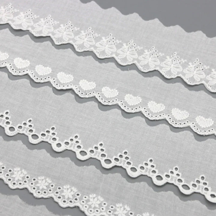 Rynx | (3 Yards/lot) Cotton Lace White Embroidery Sewn Clothing Textile Fabric Woven Ribbon DIY Decoration Wedding Home Sticker