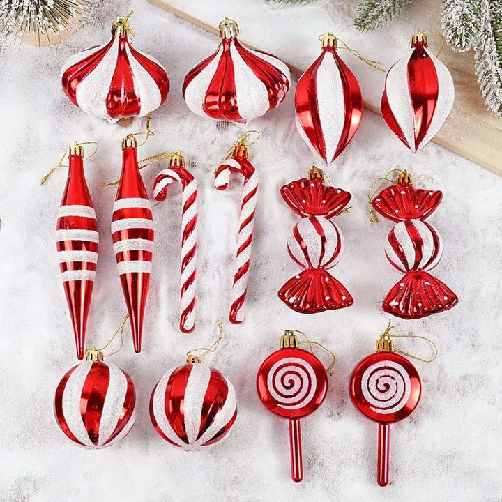 Rynx 14pcs/box Christmas Tree Ball Ornaments Red Candy Cane Xmas Tree Hanging Decor Christmas New Year Home Decor Christmas Gift